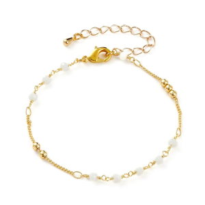 Bracelet Femme Acier Doré Perles de Verre Blanches