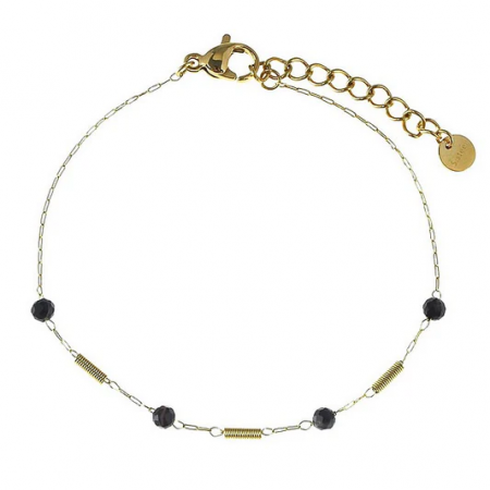 Bracelet Femme Acier Doré & Pierres Naturelles Agate Noire