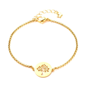 Bracelet Femme Arbre de Vie Acier Inoxydable Doré