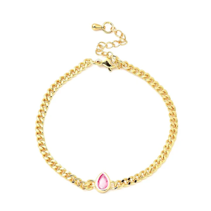 Bracelet souple plaqué or pendentif goutte rose