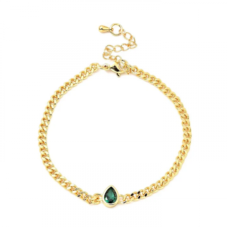 Bracelet souple plaqué or pendentif goutte verte