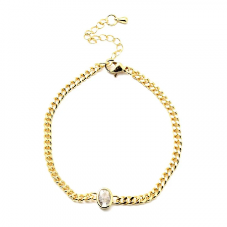 Bracelet souple plaqué or pendentif ovale blanc