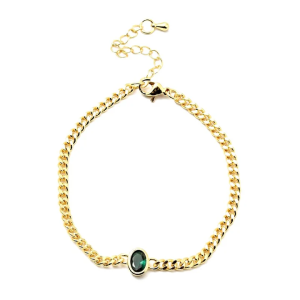 Bracelet souple plaqué or pendentif ovale vert