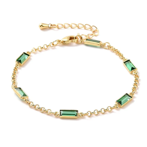 Bracelet souple plaqué or zirconiums rectangles verts