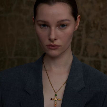 Collier Croix Acier Inoxydable et Pierres Naturelles