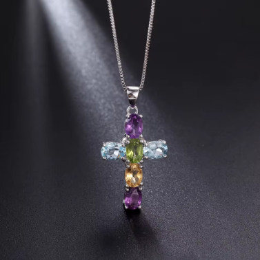 Collier Croix en Pierres Naturelles et Argent 925 Collier Croix en Pierres Naturelles et Argent 925 – Image 3