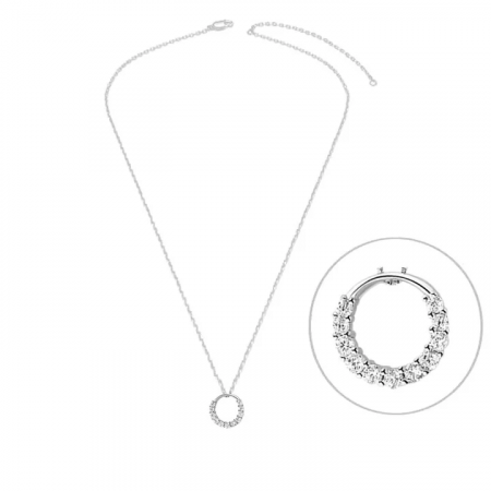 Collier Femme Argent 925 Pendentif Cercle Zirconiums Sertis