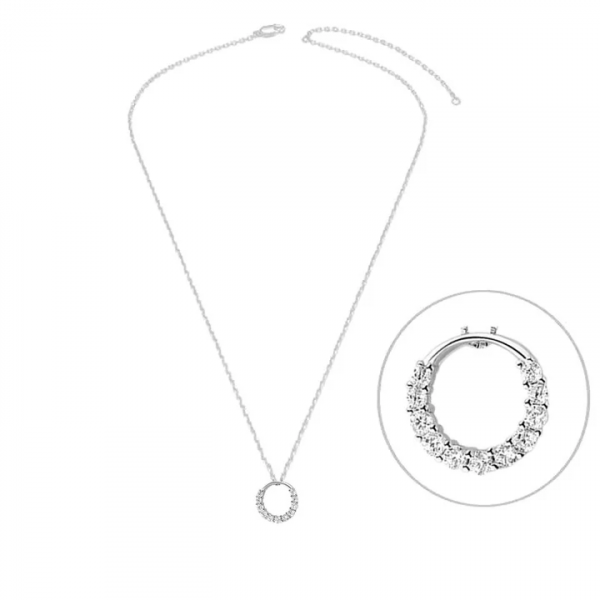 Collier Femme Argent 925 Pendentif Cercle Zirconiums Sertis