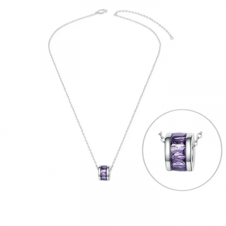 Collier Femme Argent 925 Pendentif Oxyde Mauve