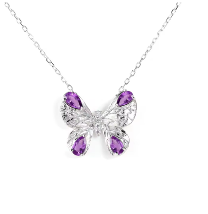 Collier Papillon Argent 925 et Améthystes Naturelles