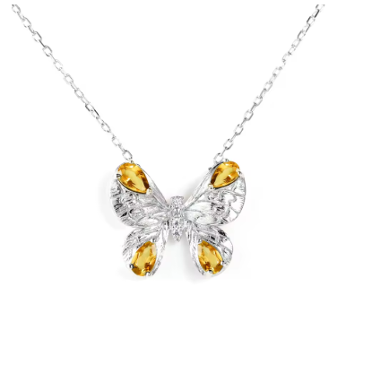 Collier Papillon Argent 925 et Citrines Naturelles