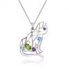 Collier Pendentif Chat en Pierres Naturelles Argent 925