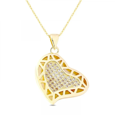 Collier Pendentif Coeur Plaqué Or et Zirconiums