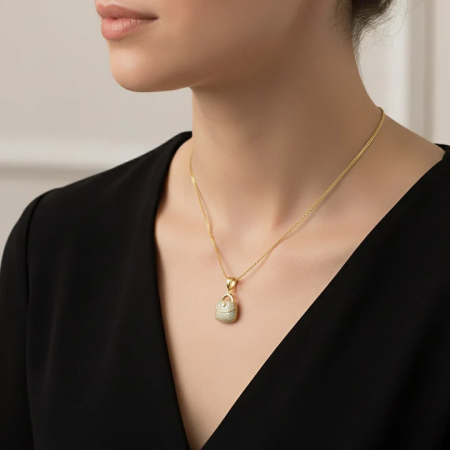 Collier Pendentif Sac à Main Plaqué Or et Zirconiums