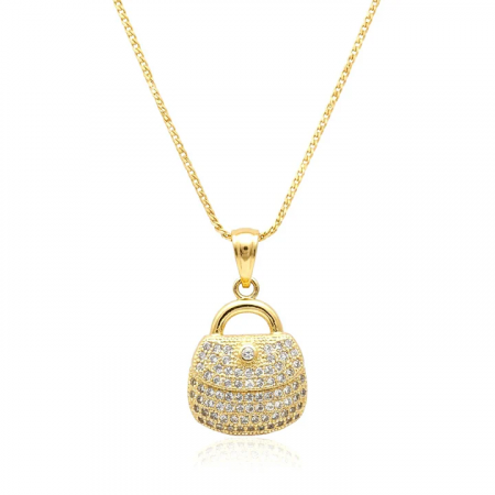 Collier Pendentif Sac à Main Plaqué Or et Zirconiums