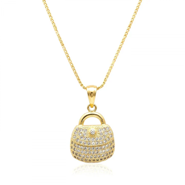 Collier Pendentif Sac à Main Plaqué Or et Zirconiums