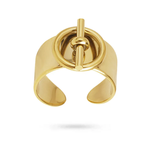 Bague Fermoir T en Acier Doré à l’Or Fin