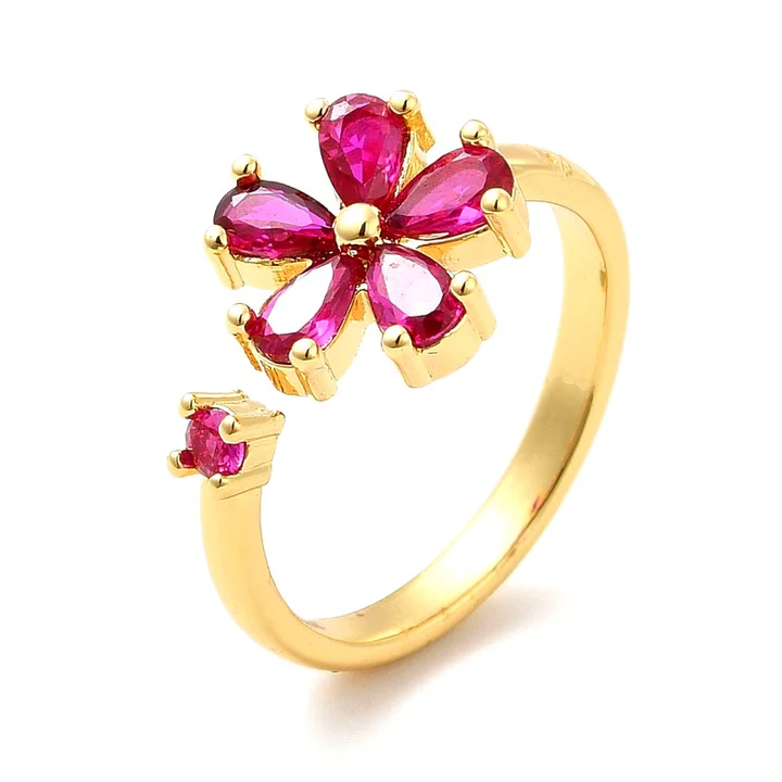 Bague Fleur Plaquée Or Éclat Rubis