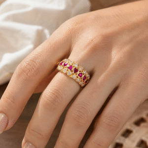 Bague Passion Coeurs Roses Sertis