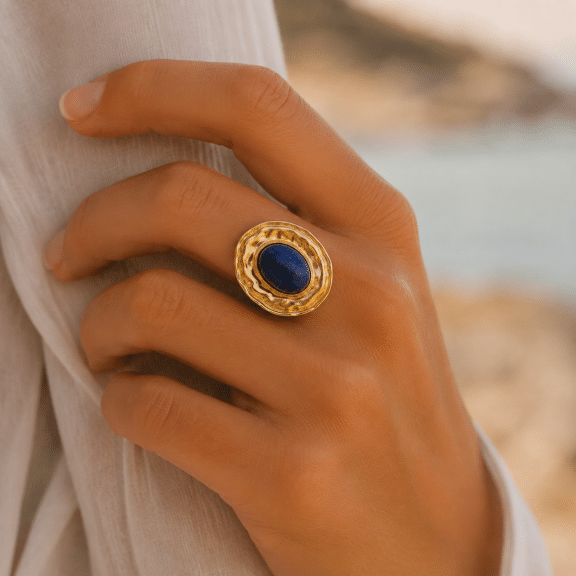 Bague Réglable Acier Inoxydable Lapis-Lazuli Naturel