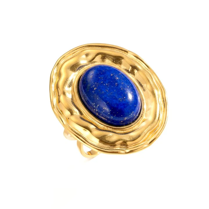 Bague Réglable Acier Inoxydable Lapis-Lazuli Naturel