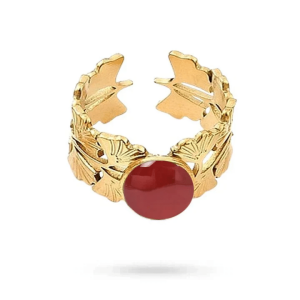 Bague Réglable Acier Inoxydable Pierre Naturelle Agate Rouge