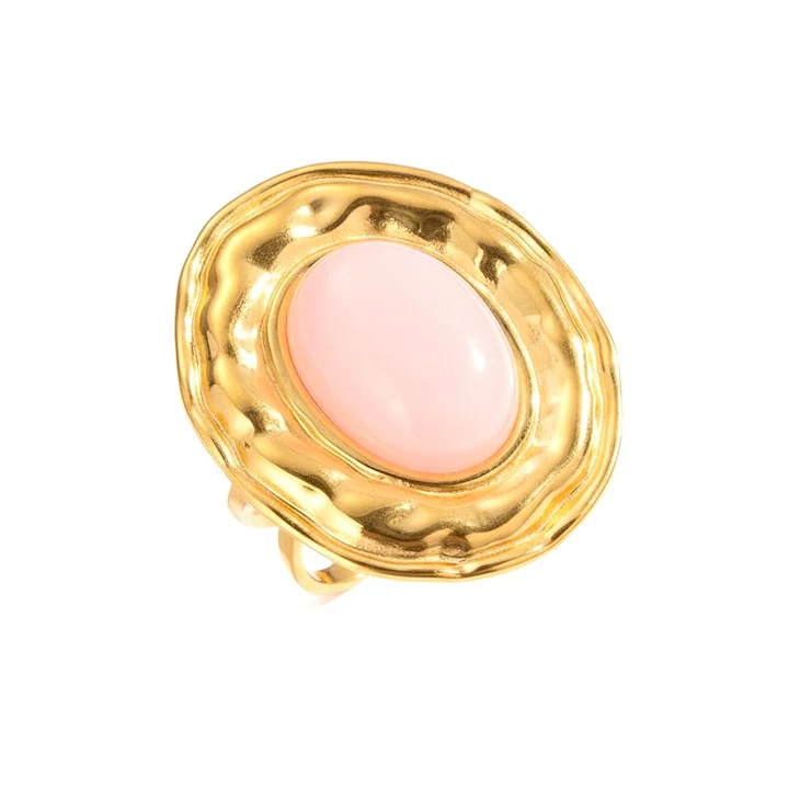 Bague Réglable Acier Inoxydable Quartz Rose Naturel