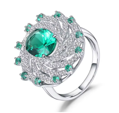 Bague en Argent 925 avec Émeraude Nano & Zircons