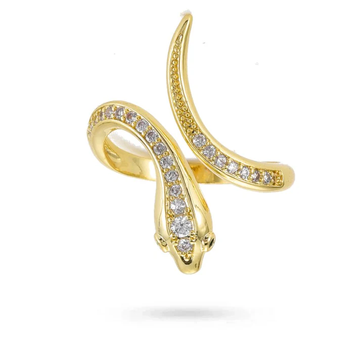 Bague femme réglable serpent plaqué or zirconiums sertis