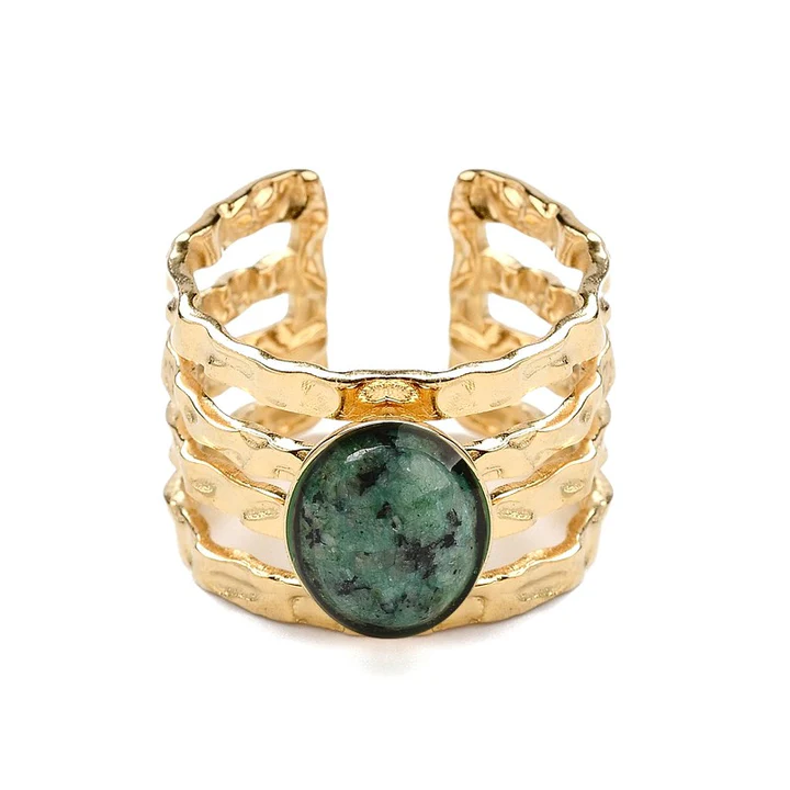 Bague réglable 4 rangs dorée Turquoise d’Afrique
