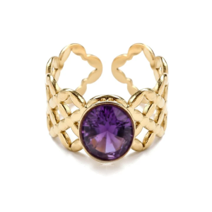 Bague réglable acier inoxydable et Améthyste