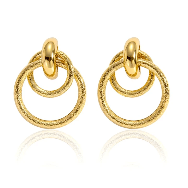 Boucles d’Oreilles Double Cercle en Acier Inoxydable Doré