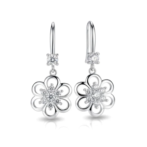 Boucles d’Oreilles Tombantes Fleur Argent 925