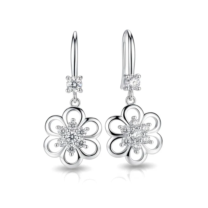 Boucles d’Oreilles Tombantes Fleur Argent 925