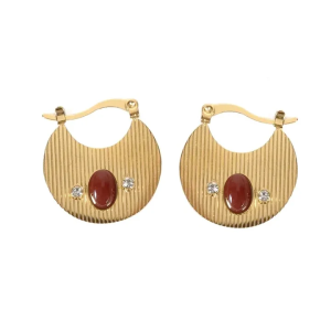 Boucles d’oreilles acier inoxydable pierres naturelles agate rouge