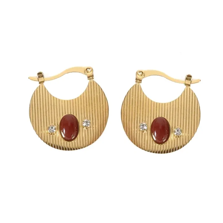 Boucles d’oreilles acier inoxydable pierres naturelles agate rouge
