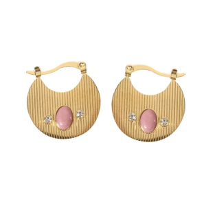 Boucles d’oreilles acier inoxydable pierres naturelles rhodonite