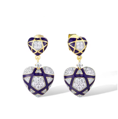 Boucles d’oreilles coeur argent 925 émail bleu et zirconiums