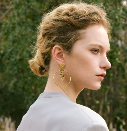 Boucles d’oreilles pendantes en acier doré pierres naturelles Boucles d’oreilles pendantes en acier doré pierres naturelles