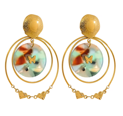 Boucles d’oreilles pendantes papillon acier et acrylique