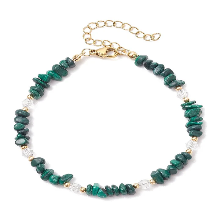 Bracelet Femme Malachite Naturelle & Perles de Verre