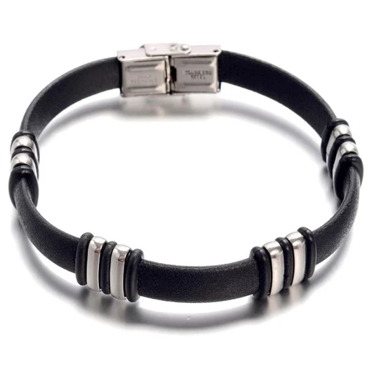 Bracelet Homme Cuir & Acier Inoxydable