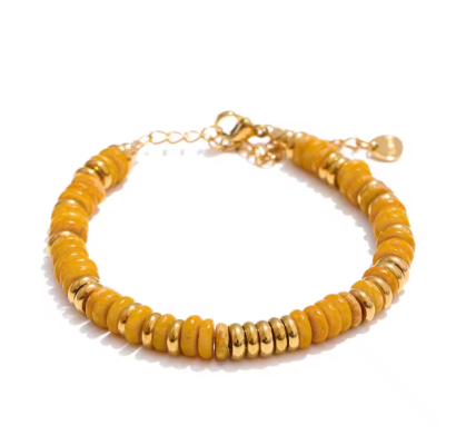 Bracelet en pierres naturelles jaune acier inoxydable doré