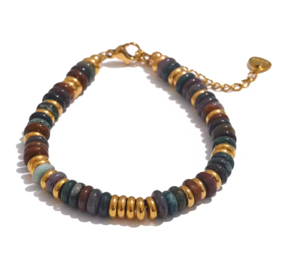 Bracelet en pierres naturelles multicolores acier inoxydable doré