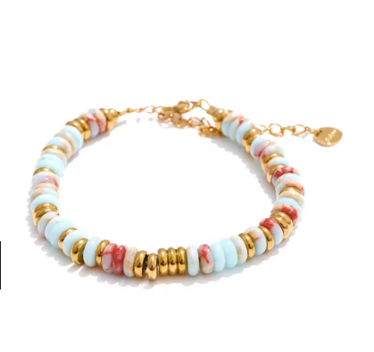 Bracelet pastel en pierres naturelles acier inoxydable doré