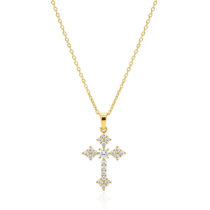 Collier Pendentif Croix Acier Inoxydable Doré Sertie de Zirconiums