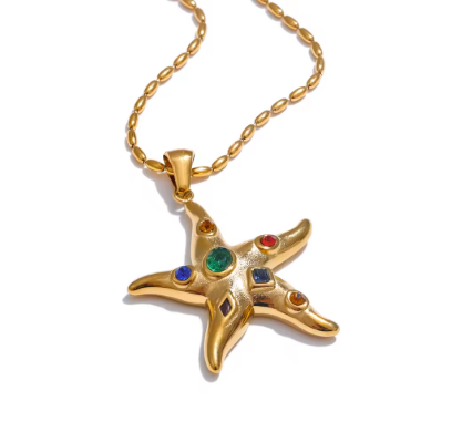 Collier pendentif étoile de mer acier inoxydable