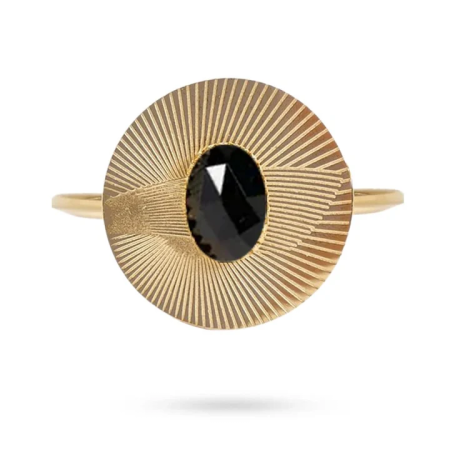 Bague Femme Acier Inoxydable Agate Noire