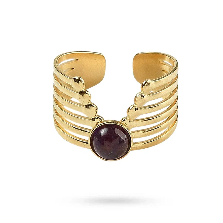 Bague Femme Réglable Acier Inoxydable Améthyste Bague Femme Réglable Acier Inoxydable Améthyste