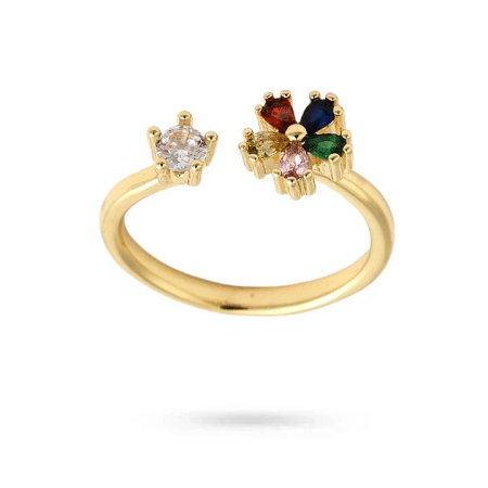 Bague Femme Réglable Fleur Sertie d’Oxydes Colorés